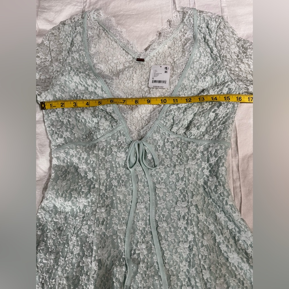 NWT Free People Petra Long Sleeve Lace Mini Dress Billowing Sail Mint Green Sz M - Picture 7 of 16